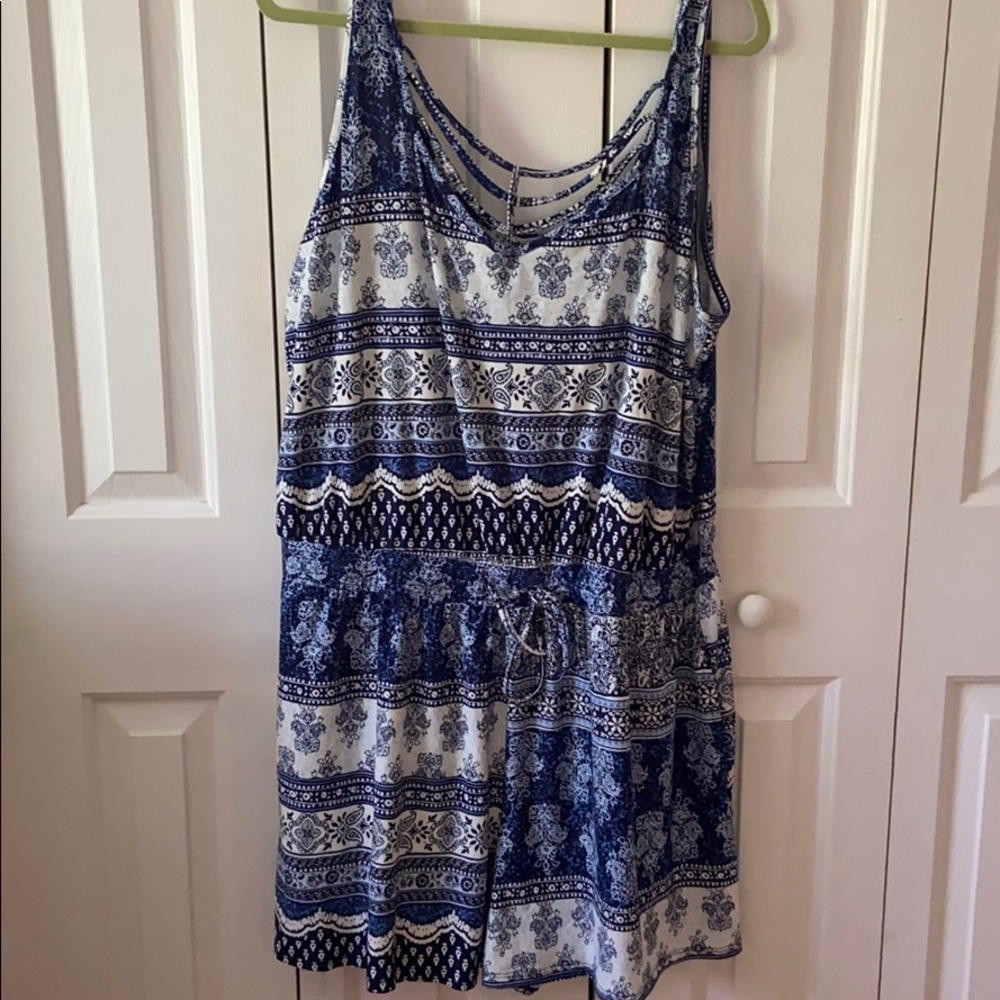 Blue Plus Size Pattern Romper - image 1